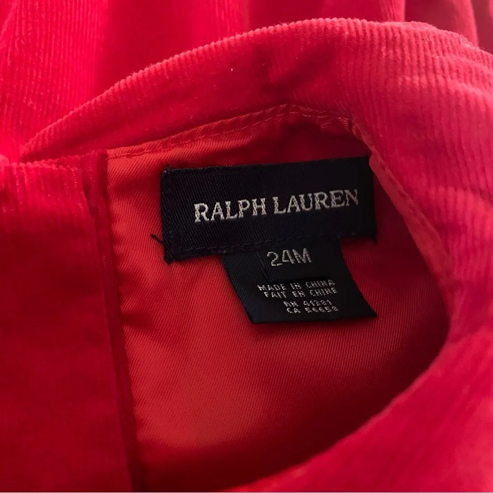 Ralph Lauren Red A-Line Corduroy Dress with Flutter Cap Sleeves